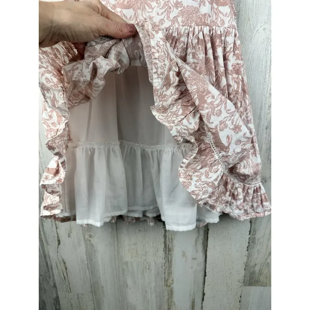Haute Hippie Girl's 4T Dress Sleeveless Pink Toile Easter Bunny Layered Twirl‎